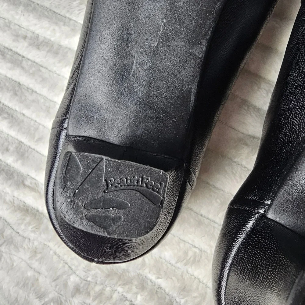 BeautiFeel Black Leather‎ Slip On Kitten Heel Pumps Shoes Office Career Luxury